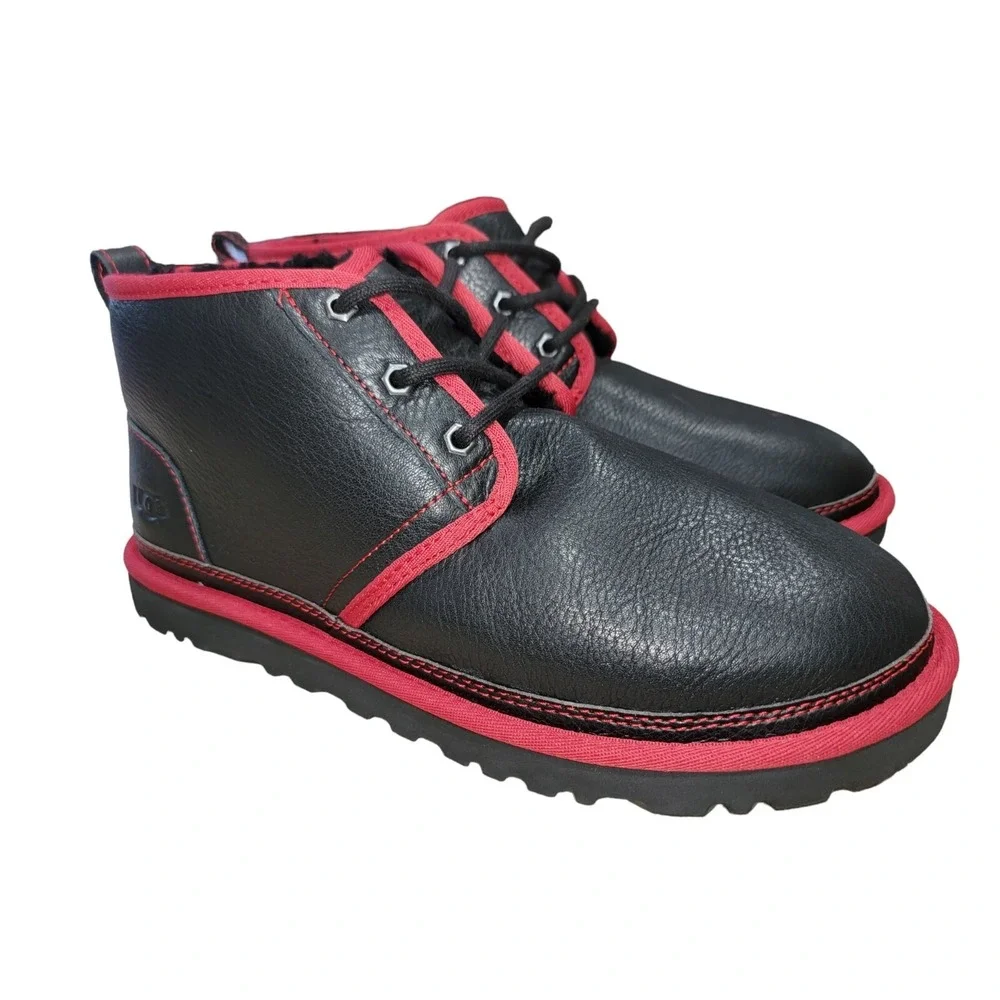 UGG‎ Neumel Men's Boots Leather In Black w/ Red Trim Size 10 New